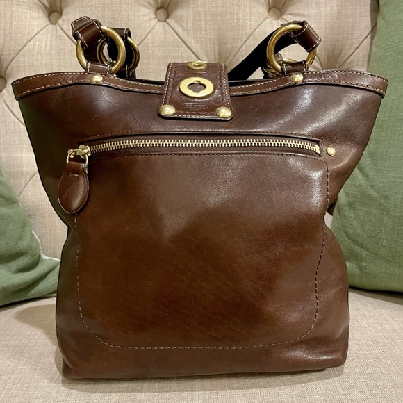 Authentic Coach Lily Legacy Turn Lock Brown Leather Tote Shoulder Bag NICE - Picture 2 of 12